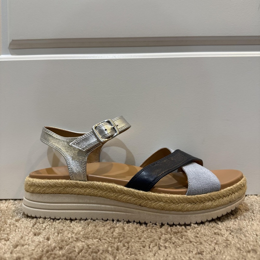 Vionic Shoes Womens Size 10 Silver Black Platform Espadrille Wedge Sandals MAR